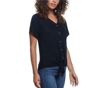 NWT Weatherproof Vintage Ladies Tie Front Top Black Medium